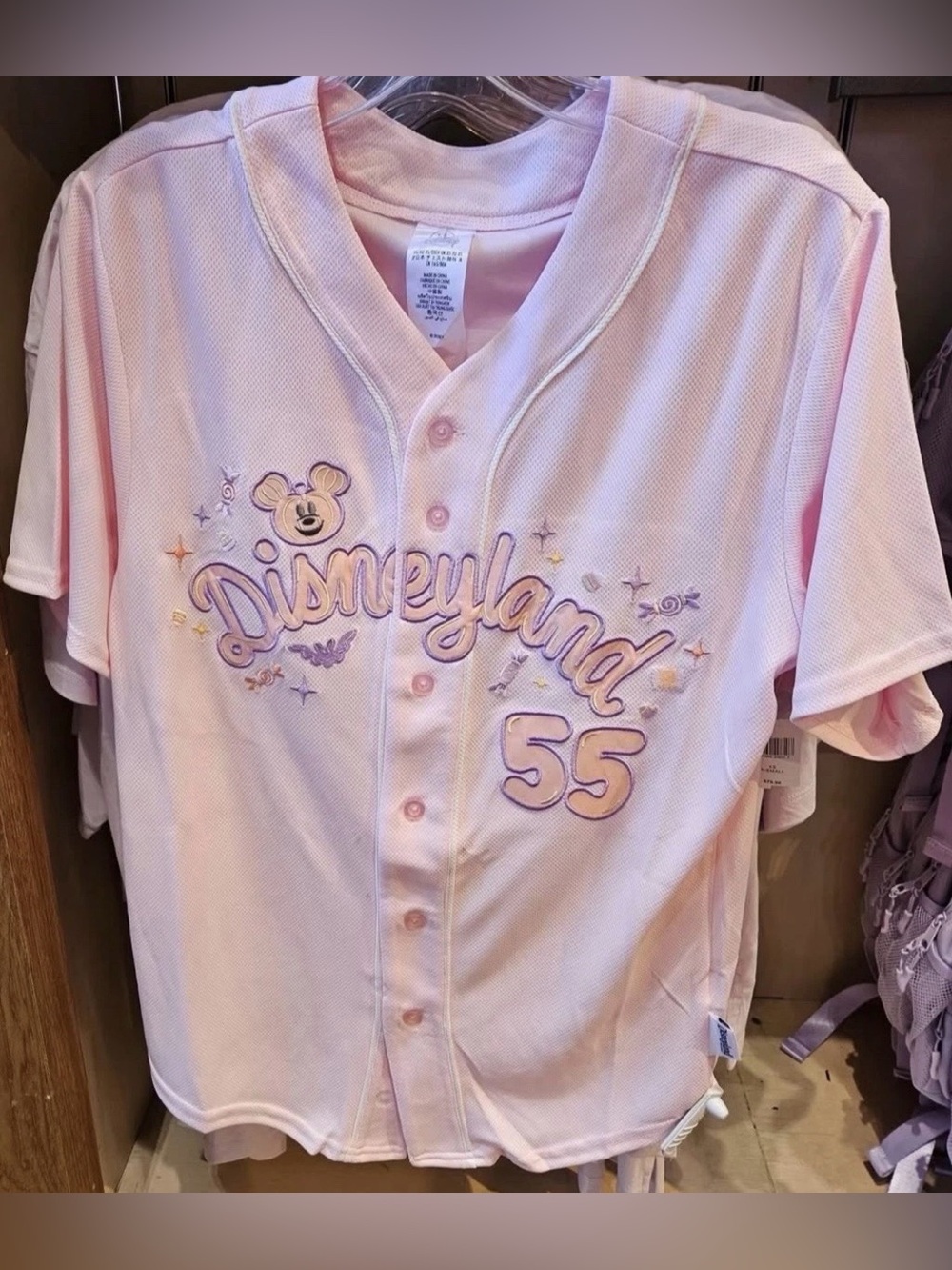 NWT 2026 Disneyland 55 Pink Pastel Ghost Mickey Baseball Jersey Halloween